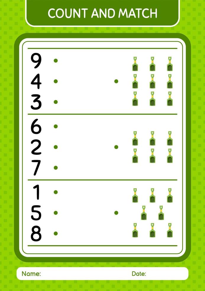 Count and match game with sand shovel. worksheet for preschool kids, kids activity sheet vector