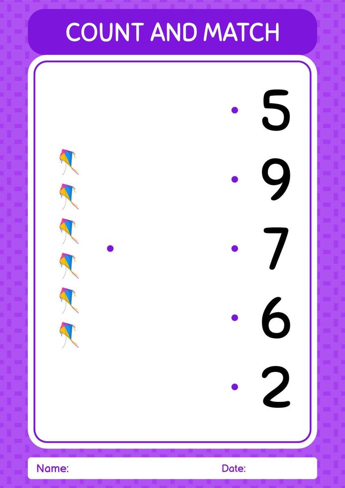 Count and match game with kite. worksheet for preschool kids, kids activity sheet vector