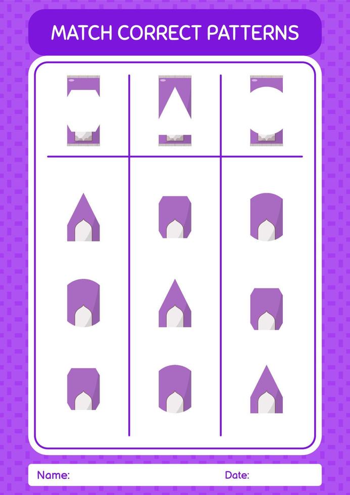 Match pattern game with prayer rug. worksheet for preschool kids, kids activity sheet vector