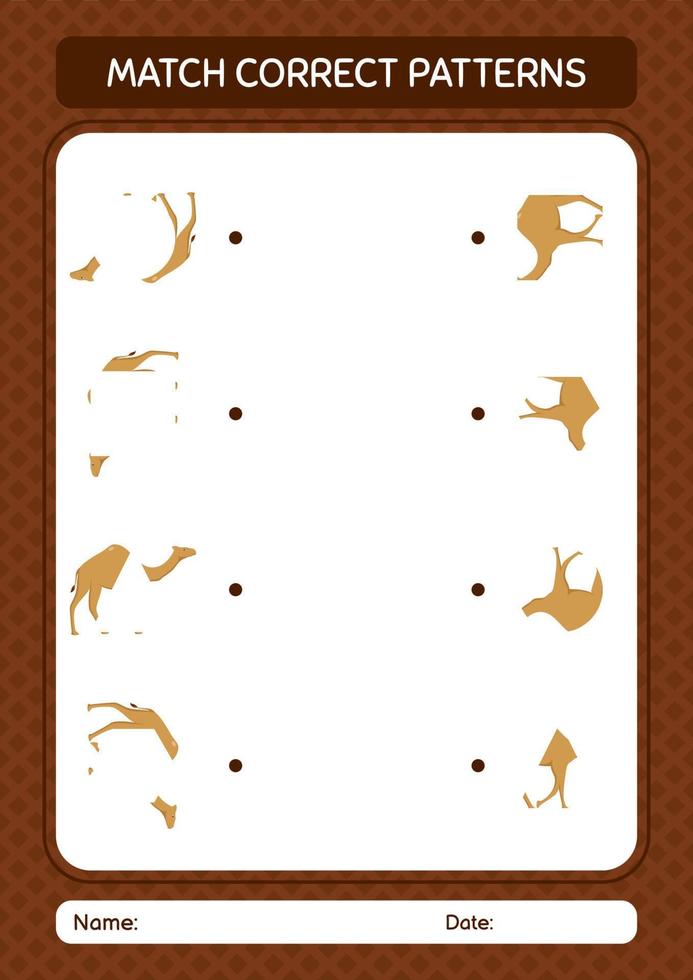 Match pattern game with camel. worksheet for preschool kids, kids activity sheet vector