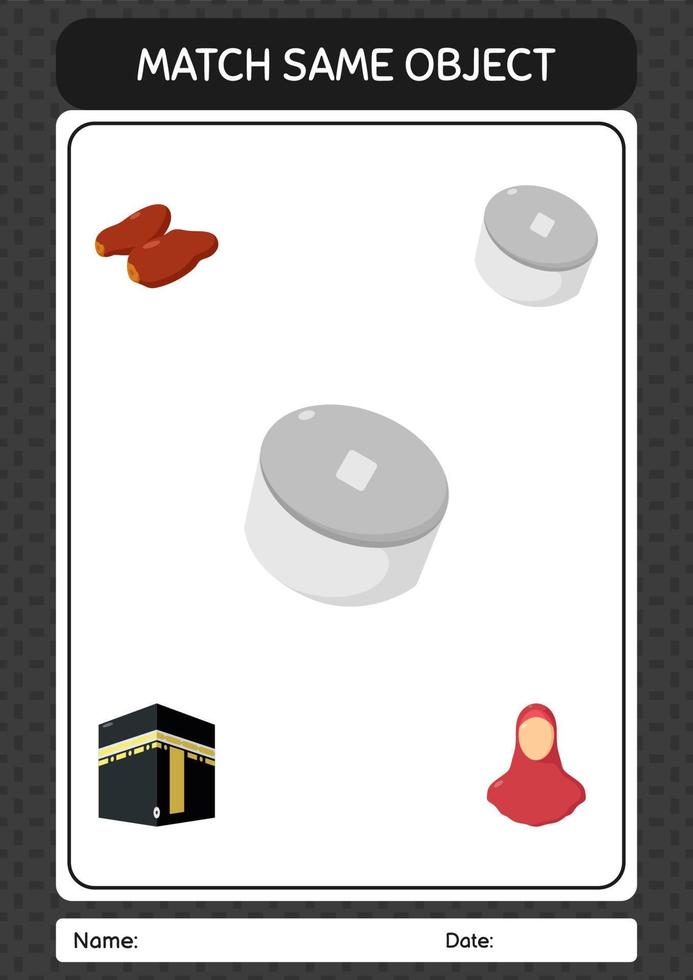 Match with same object game ramadan icon. worksheet for preschool kids, kids activity sheet vector