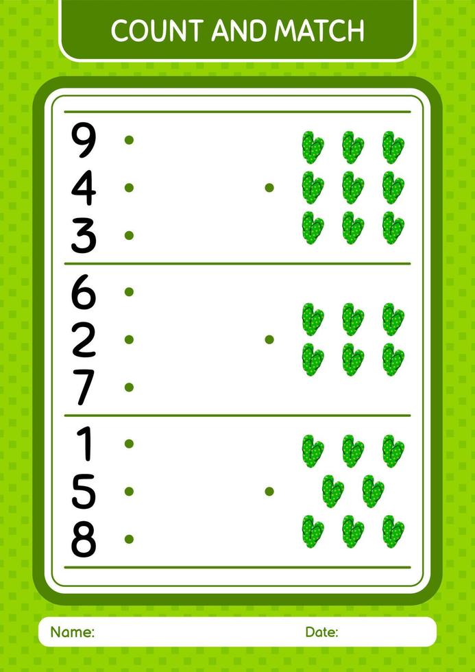 Count and match game with flip flop. worksheet for preschool kids, kids activity sheet vector
