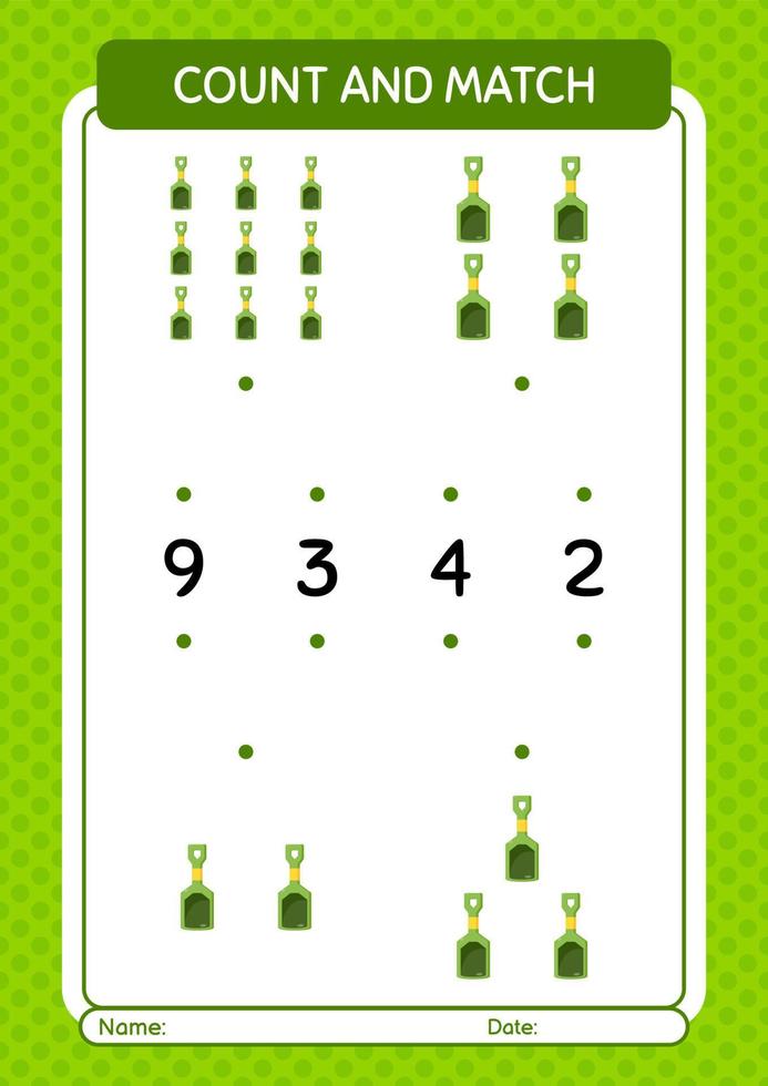 Count and match game with sand shovel. worksheet for preschool kids, kids activity sheet vector