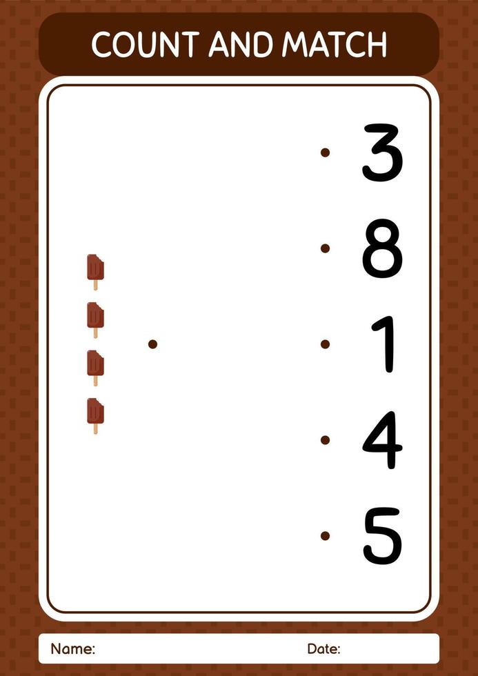 Count and match game with ice cream. worksheet for preschool kids, kids activity sheet vector