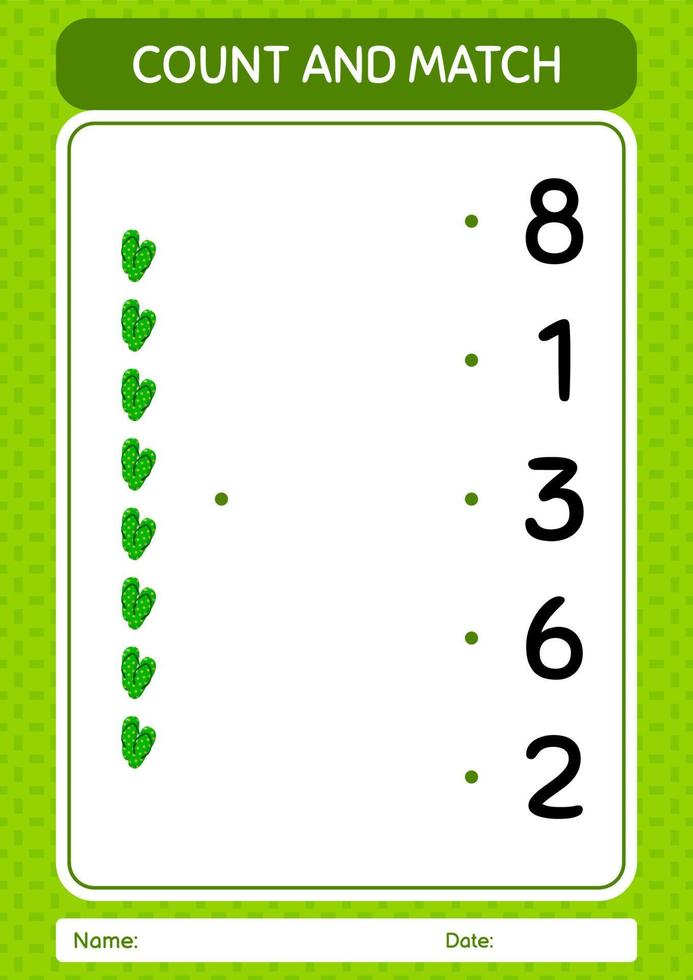 Count and match game with flip flop. worksheet for preschool kids, kids activity sheet vector
