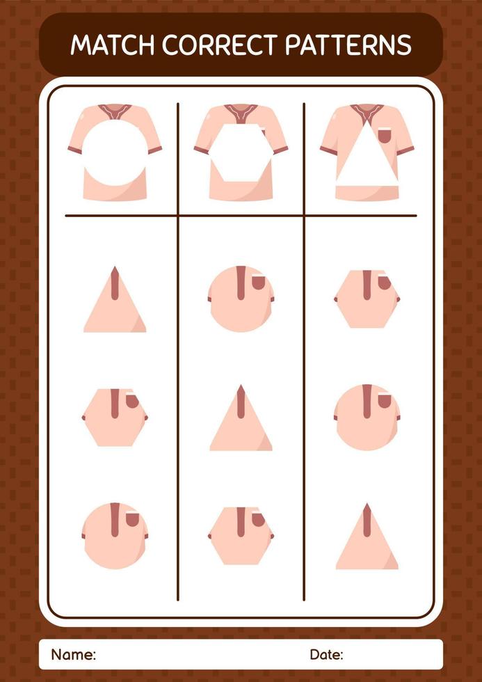 Match pattern game with moslem shirt. worksheet for preschool kids, kids activity sheet vector