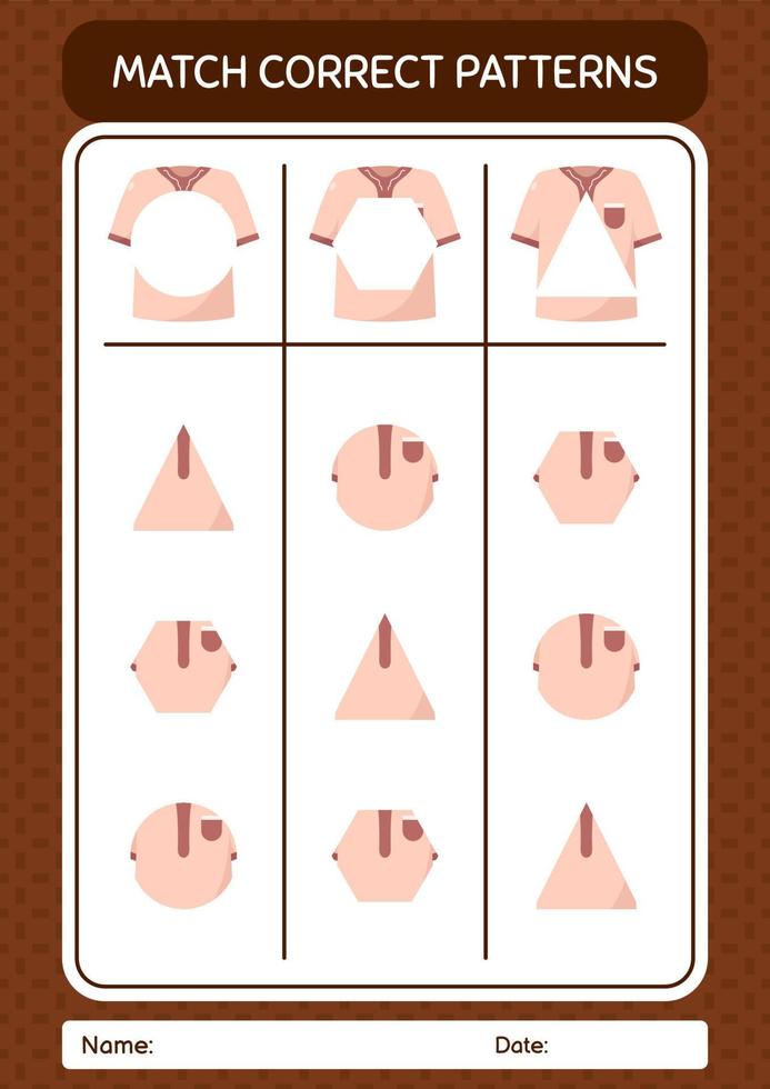 Match pattern game with moslem shirt. worksheet for preschool kids, kids activity sheet vector