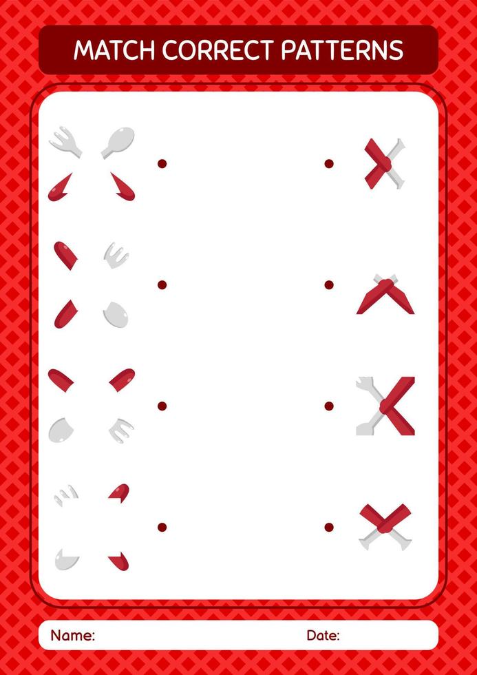 Match pattern game with spoon and fork. worksheet for preschool kids, kids activity sheet vector
