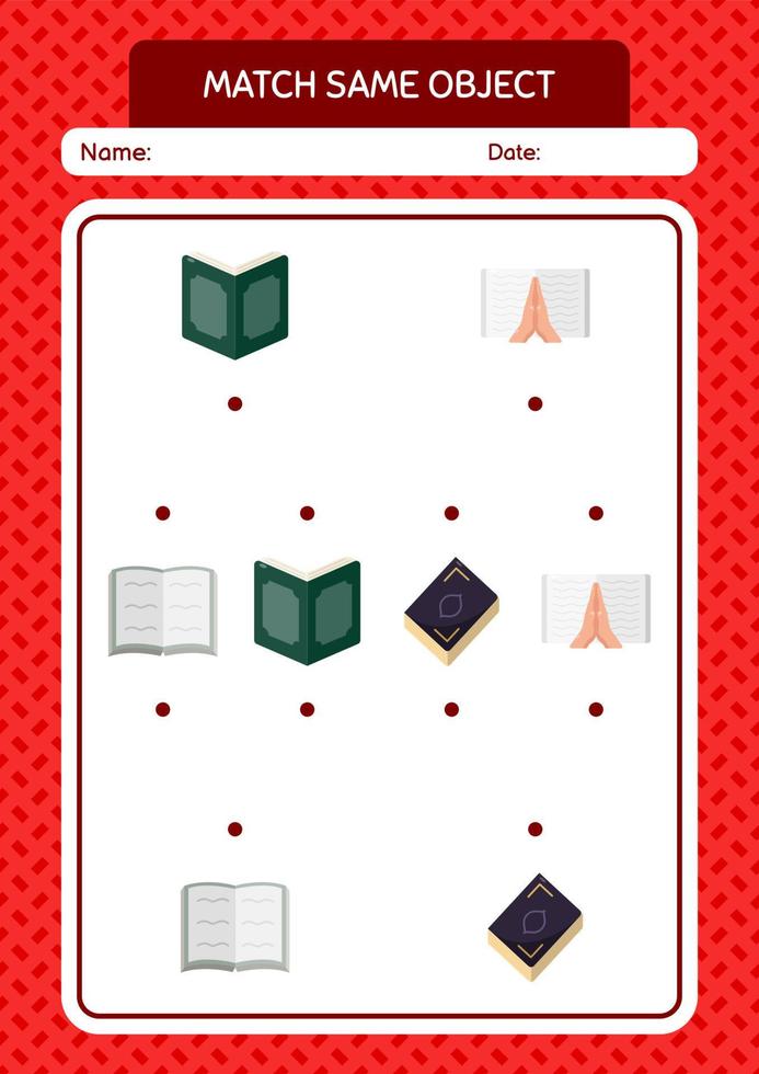 Match with same object game ramadan icon. worksheet for preschool kids, kids activity sheet vector