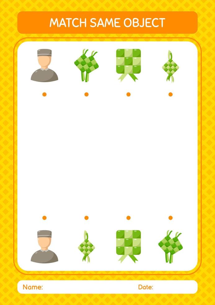 Match with same object game ramadan icon. worksheet for preschool kids, kids activity sheet vector