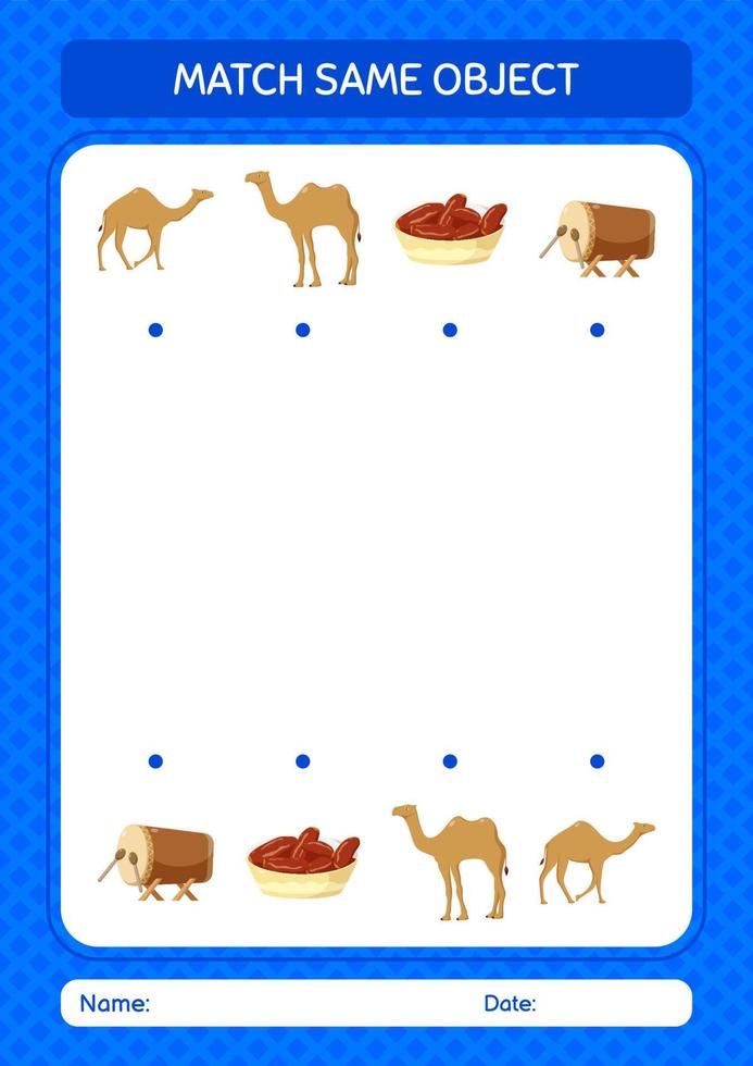 Match with same object game ramadan icon. worksheet for preschool kids, kids activity sheet vector