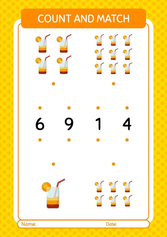 Count and match game with cocktail. worksheet for preschool kids, kids activity sheet vector