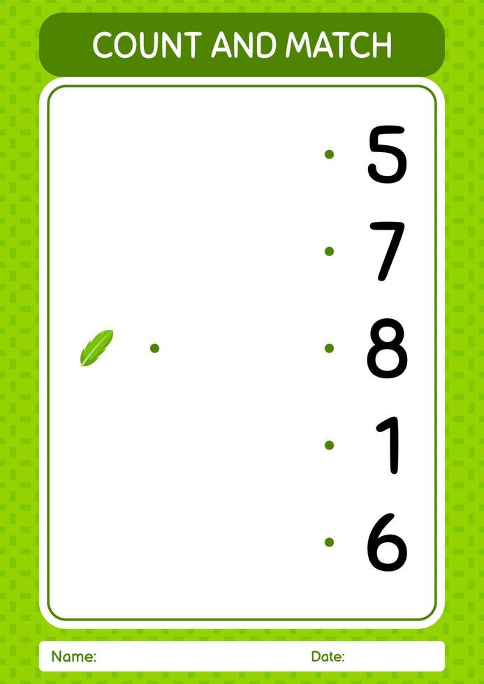 Count and match game with banana leaf. worksheet for preschool kids, kids activity sheet vector