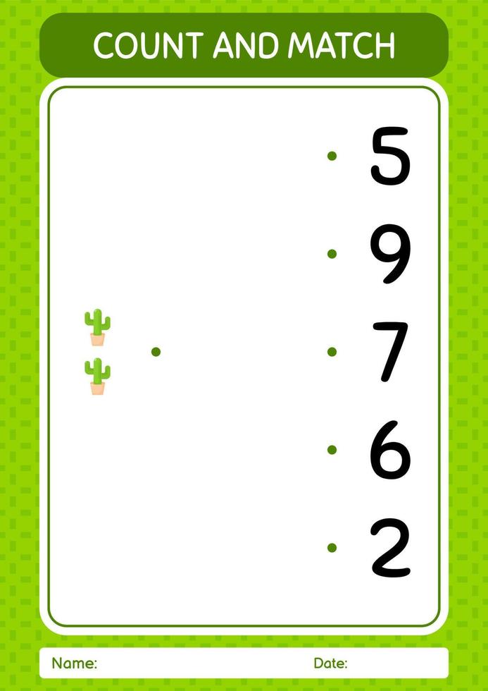 juego de contar y combinar con cactus. hoja de trabajo para niños en edad preescolar, hoja de actividades para niños vector