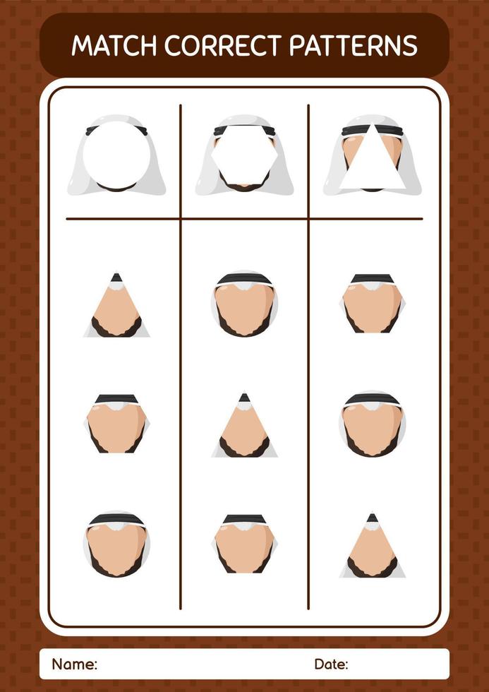 Match pattern game with arabian. worksheet for preschool kids, kids activity sheet vector