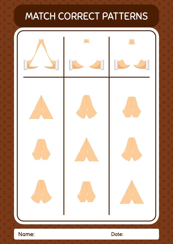 Match pattern game with praying. worksheet for preschool kids, kids activity sheet vector