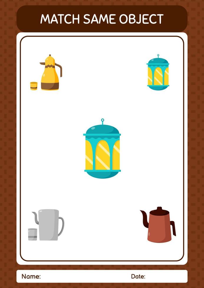 Match with same object game ramadan icon. worksheet for preschool kids, kids activity sheet vector