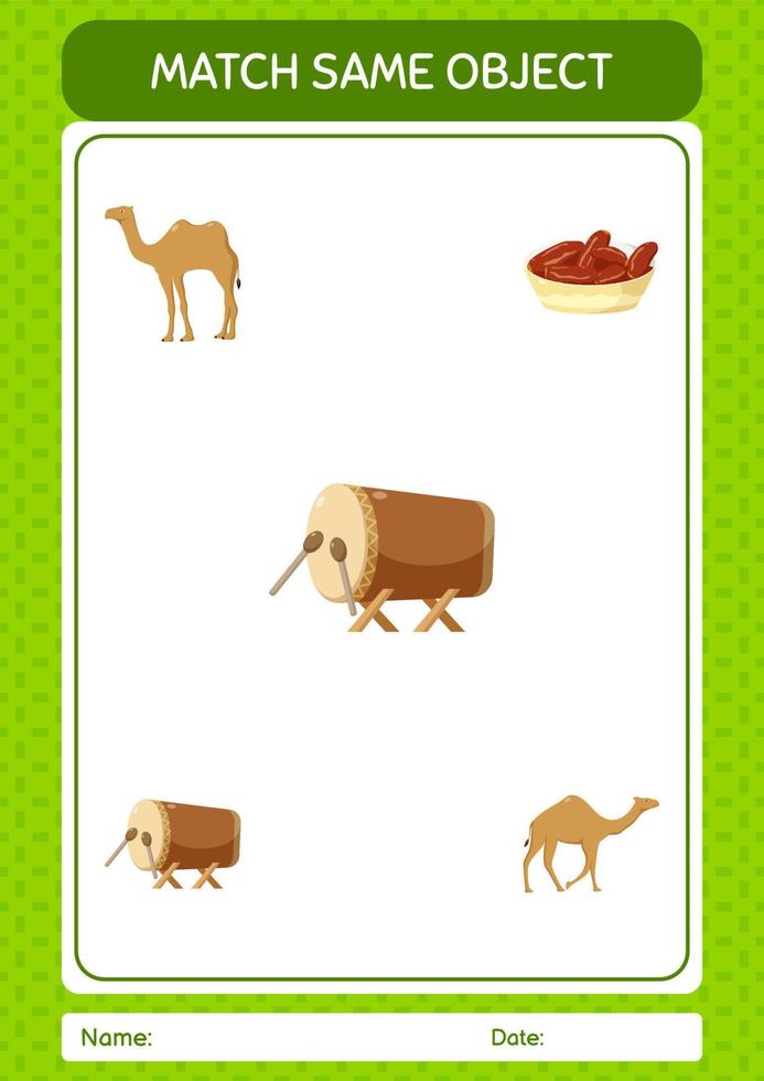Match with same object game ramadan icon. worksheet for preschool kids, kids activity sheet vector
