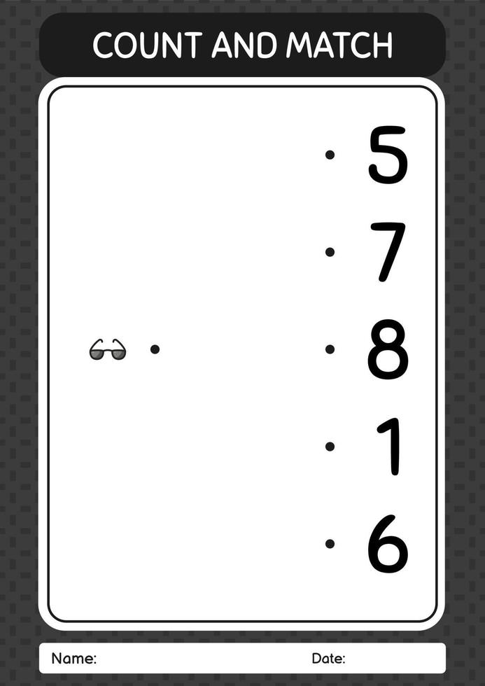 Count and match game with sunglasses. worksheet for preschool kids, kids activity sheet vector