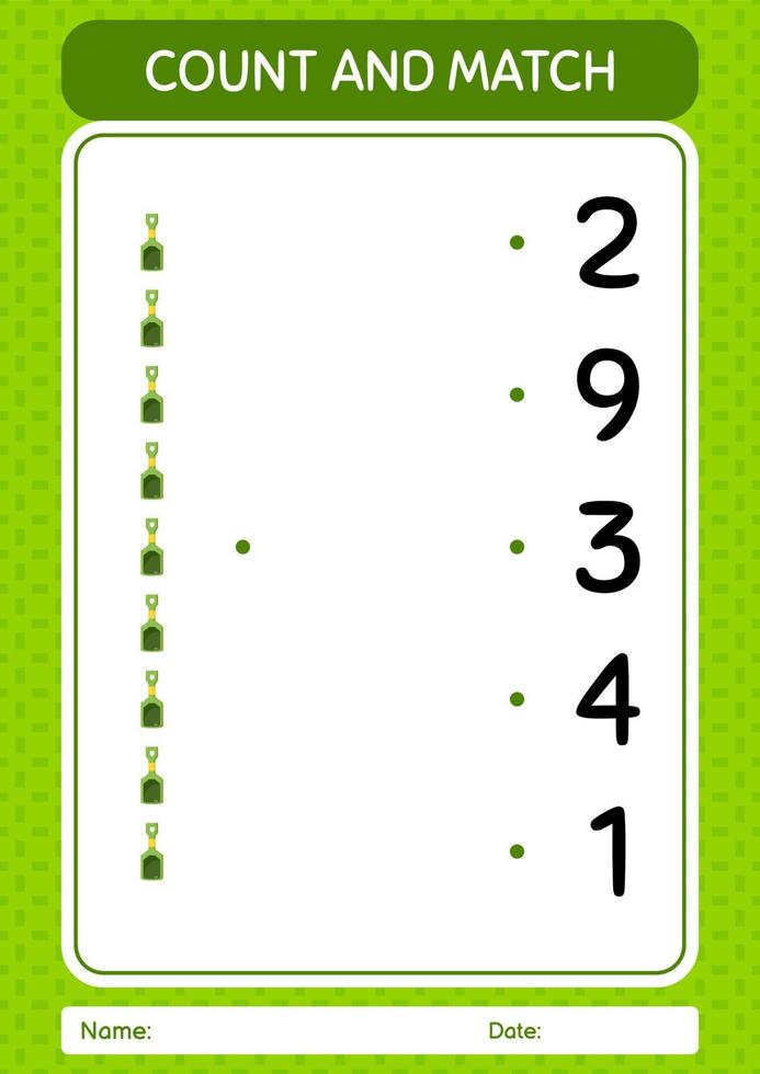 Count and match game with sand shovel. worksheet for preschool kids, kids activity sheet vector