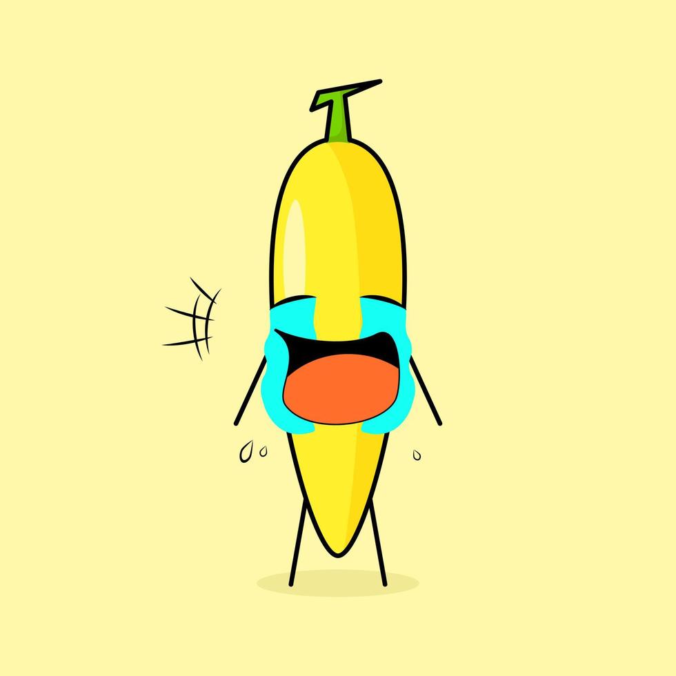 cute banana character with crying expression, tears and mouth open. green and yellow. suitable for emoticon, logo, mascot vector