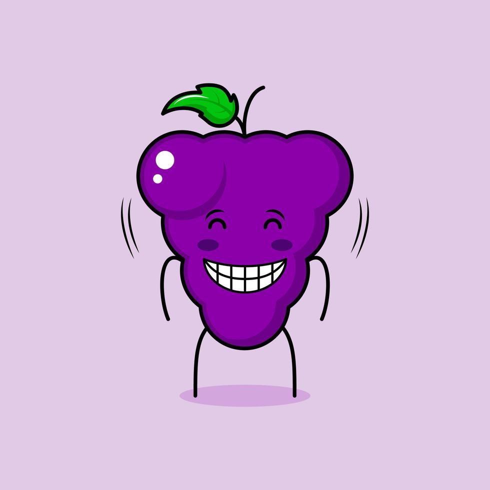 cute grape character with smile and happy expression, close eyes and smiling. green and purple. suitable for emoticon, logo, mascot and icon vector