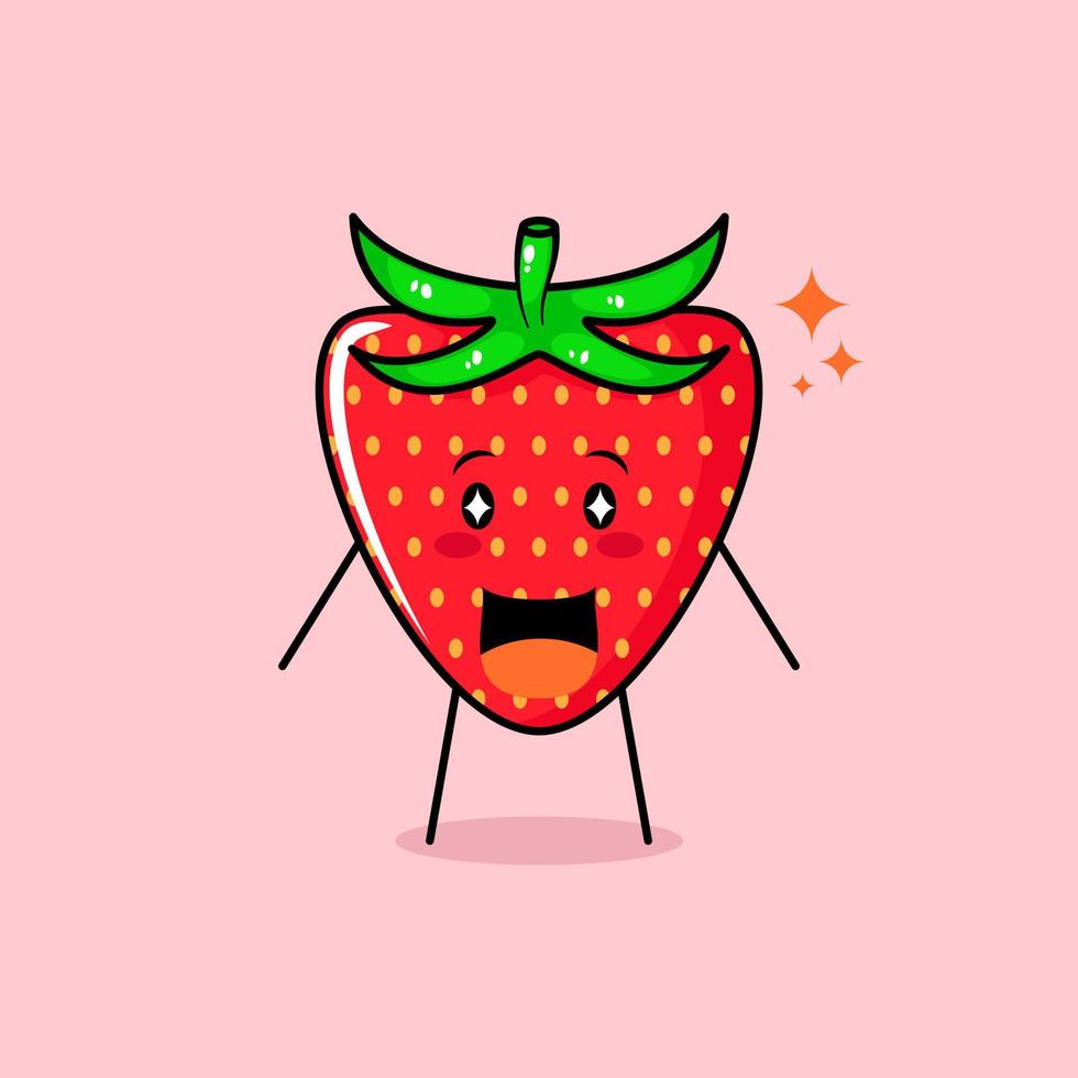 lindo personaje de manzana roja con sonrisa y expresión feliz, boca abierta y ojos brillantes. verde y rojo. adecuado para emoticonos, logotipos, mascotas e iconos vector