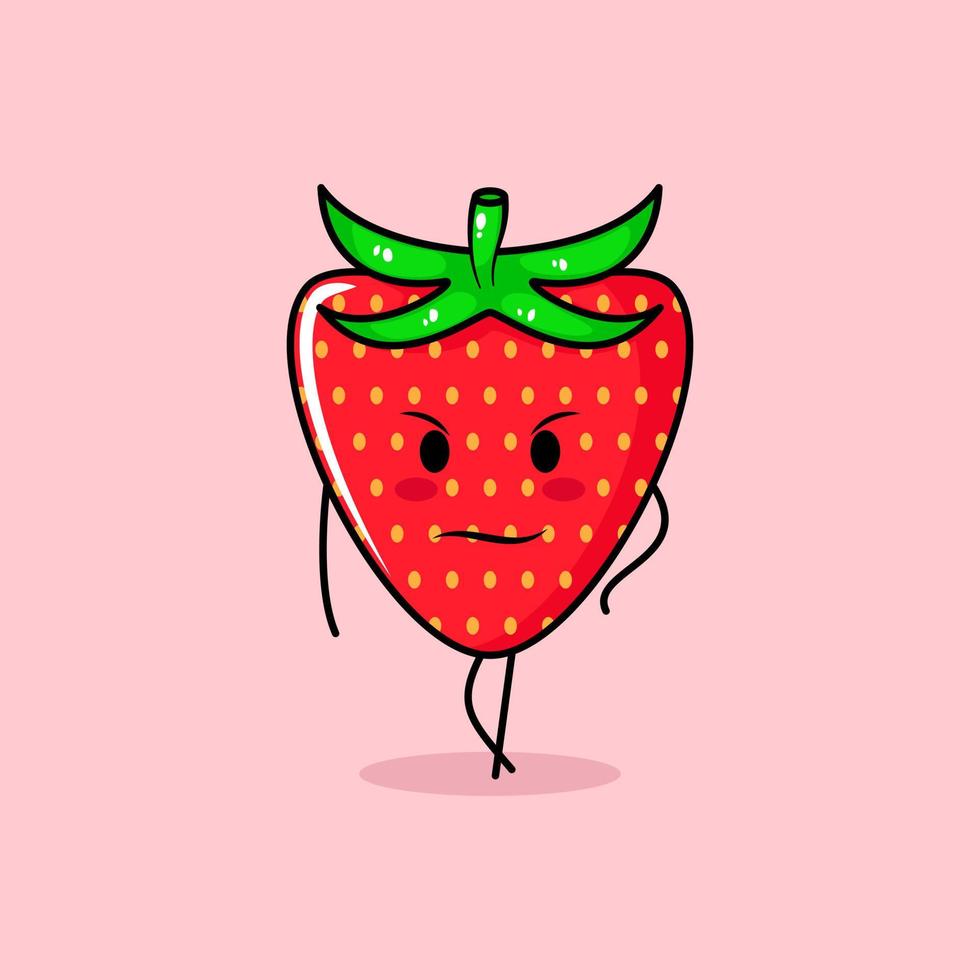 cute strawberry character with cool expression. green and red. suitable for emoticon, logo, mascot vector