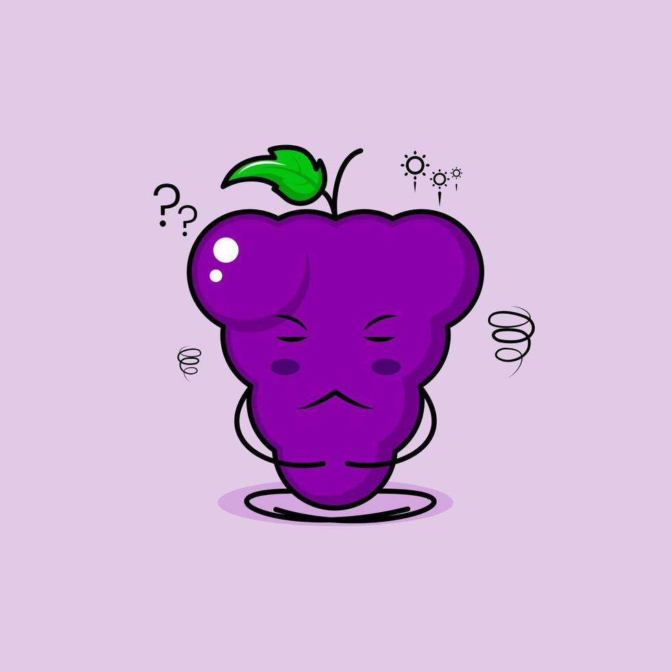 cute grape character with thinking expression, close eyes and sit cross-legged. green and purple. suitable for emoticon, logo, mascot vector