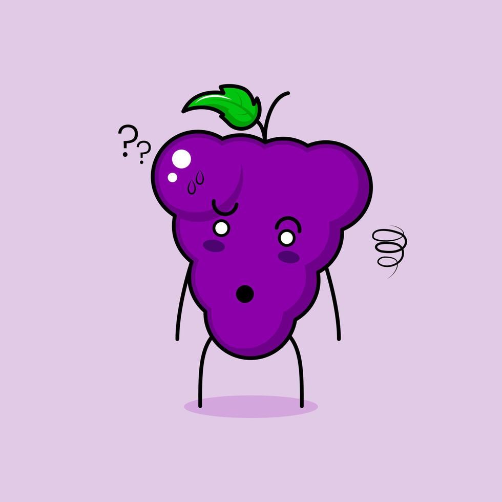 cute grape character with confused expression. green and purple. suitable for emoticon, logo, mascot vector