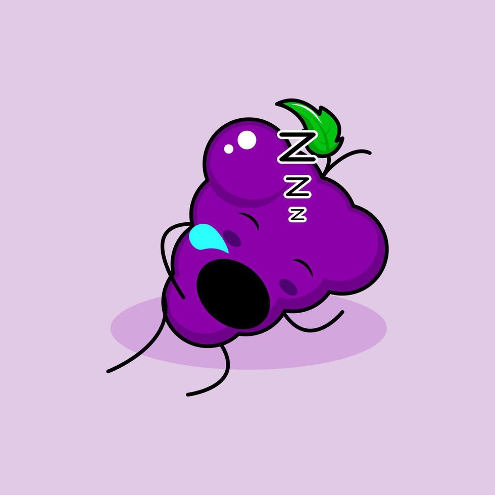cute grape character with sleep expression and mouth open. green and purple. suitable for emoticon, logo, mascot and icon vector