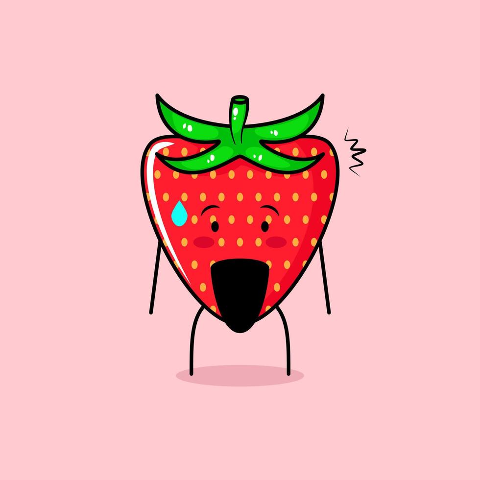 cute strawberry character with shocked expression and mouth open. green and red. suitable for emoticon, logo, mascot or sticker vector