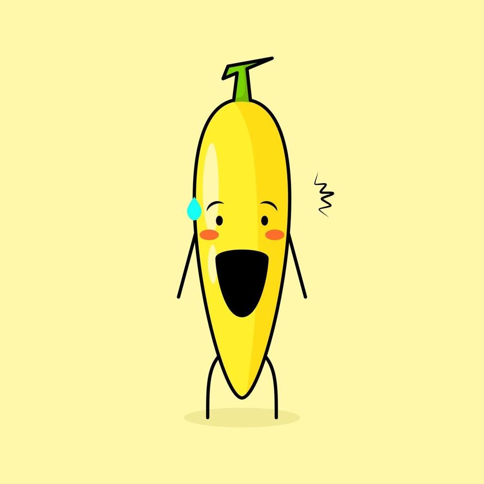 cute banana character with shocked expression and mouth open. green and yellow. suitable for emoticon, logo, mascot or sticker vector