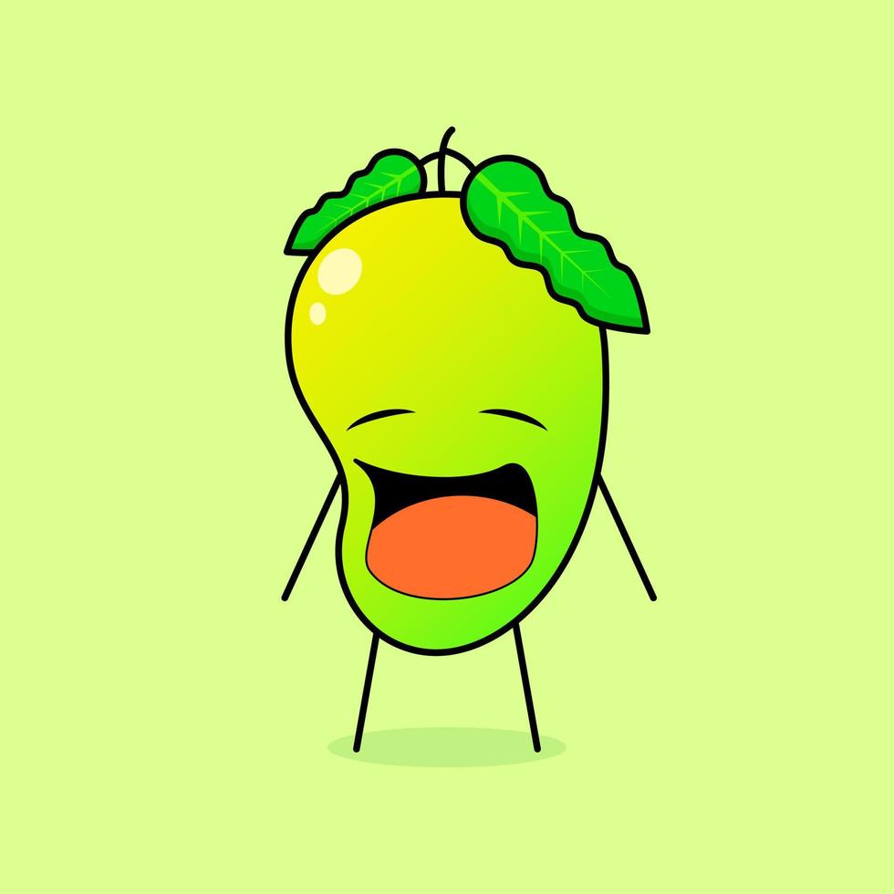 lindo personaje de mango con expresión de llanto y boca abierta. verde y naranja. fresco, moderno y perfilado. para logotipo, icono y signo vector