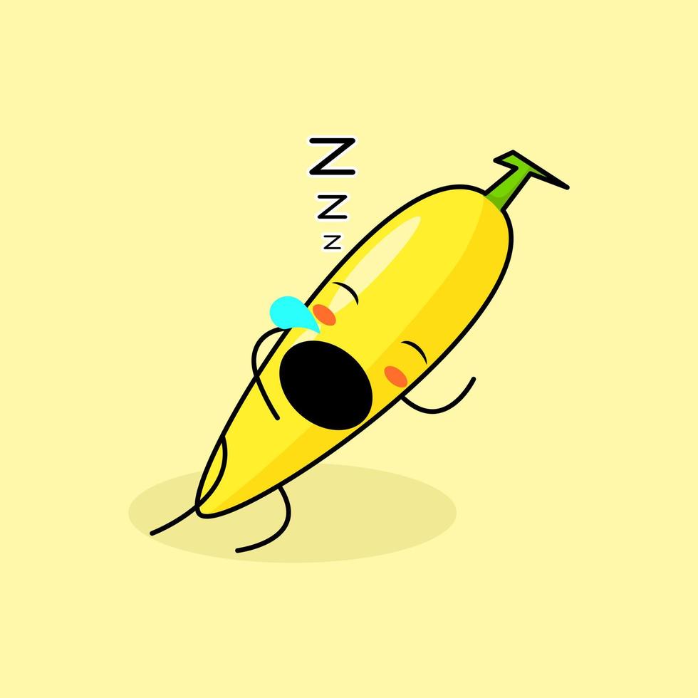 cute banana character with sleep expression and mouth open. green and yellow. suitable for emoticon, logo, mascot and icon vector