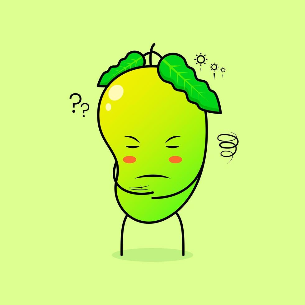 cute mango character with thinking expression and close eyes. green and orange. suitable for emoticon, logo, mascot vector