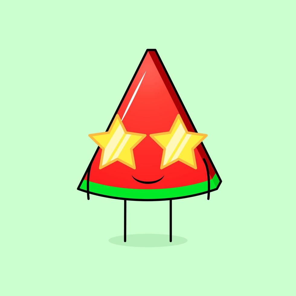 cute watermelon cut character wearing star glasses and smiling expression. yellow, green and red. suitable for emoticon, logo, mascot or sticker vector