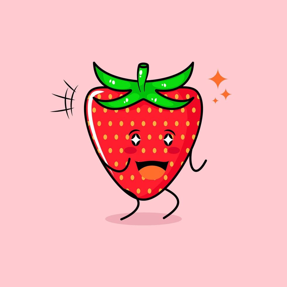 lindo personaje de manzana roja con sonrisa y expresión feliz, dos manos apretadas y ojos brillantes. verde y rojo. adecuado para emoticonos, logotipos, mascotas e iconos vector