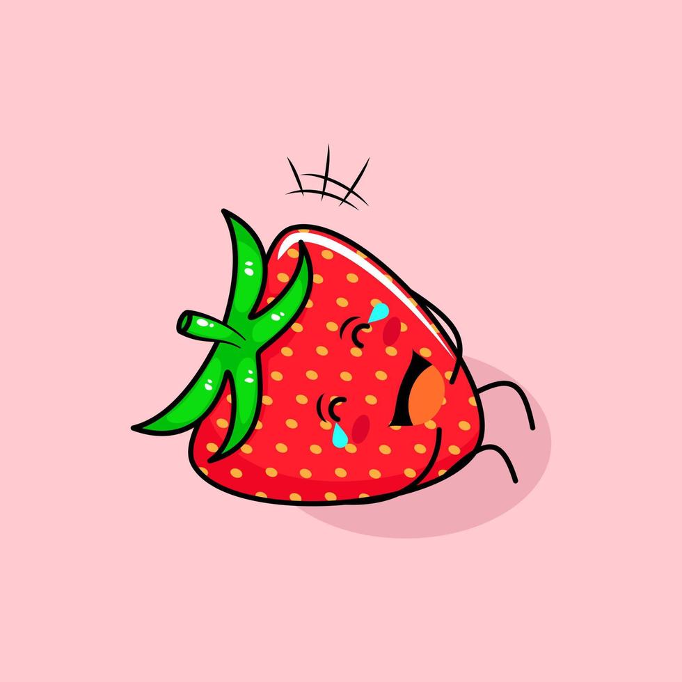 cute red apple character with smile and happy expression, lie down, close eyes and tears. green and red. suitable for emoticon, logo, mascot and icon vector