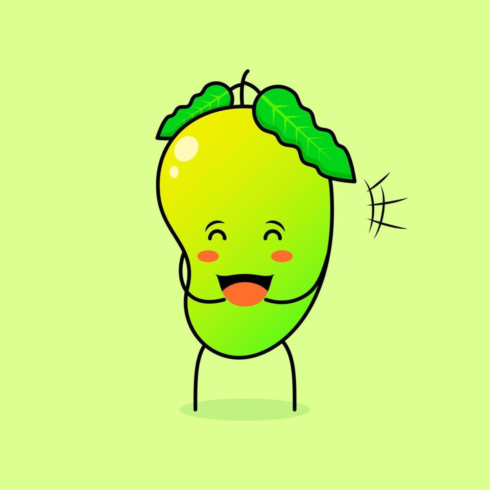 lindo personaje de mango con sonrisa y expresión feliz, ojos cerrados y boca abierta. verde y naranja. adecuado para emoticonos, logotipos, mascotas e iconos vector