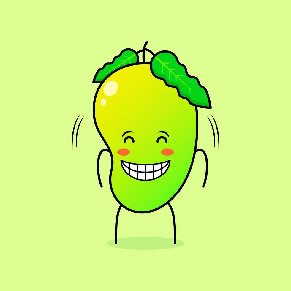 lindo personaje de mango con sonrisa y expresión feliz, ojos cerrados y sonriente. verde y naranja. adecuado para emoticonos, logotipos, mascotas e iconos vector