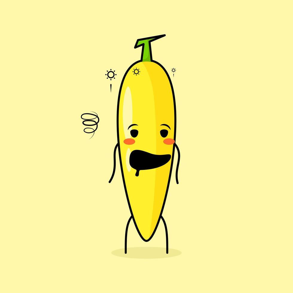 cute banana character with drunk expression and mouth open. green and yellow. suitable for emoticon, logo, mascot and icon vector