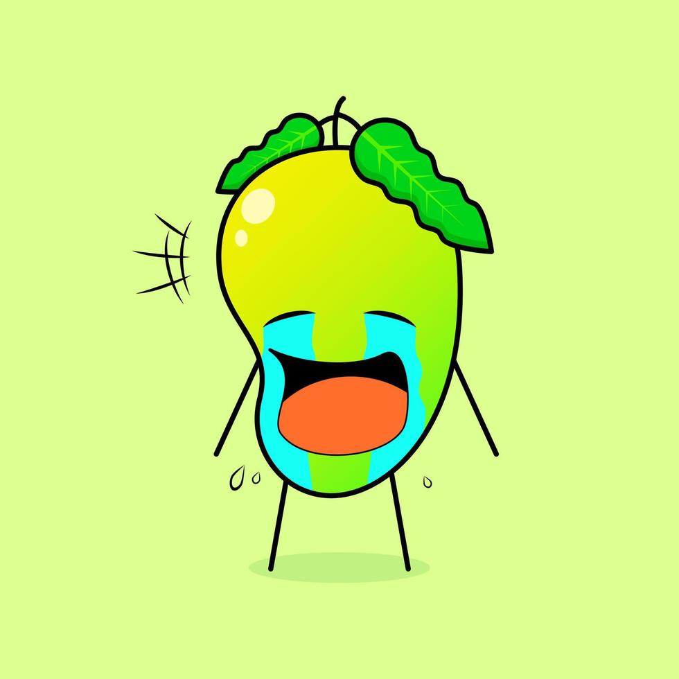 cute mango character with crying expression, tears and mouth open. green and orange. suitable for emoticon, logo, mascot vector