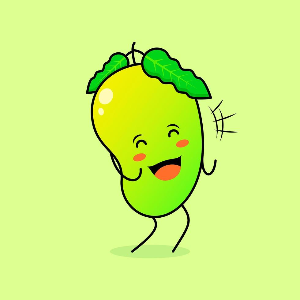cute mango character with smile and happy expression, close eyes and mouth open. green and orange. suitable for emoticon, logo, mascot and icon vector
