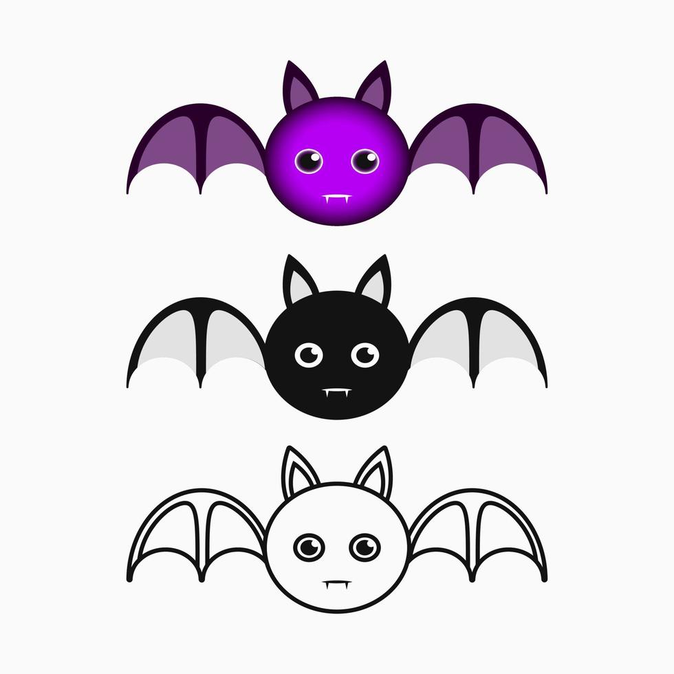 cute bat icon. cartoon, color, silhouette and line style. suitable for logo, icon, mascot, symbol or sign vector