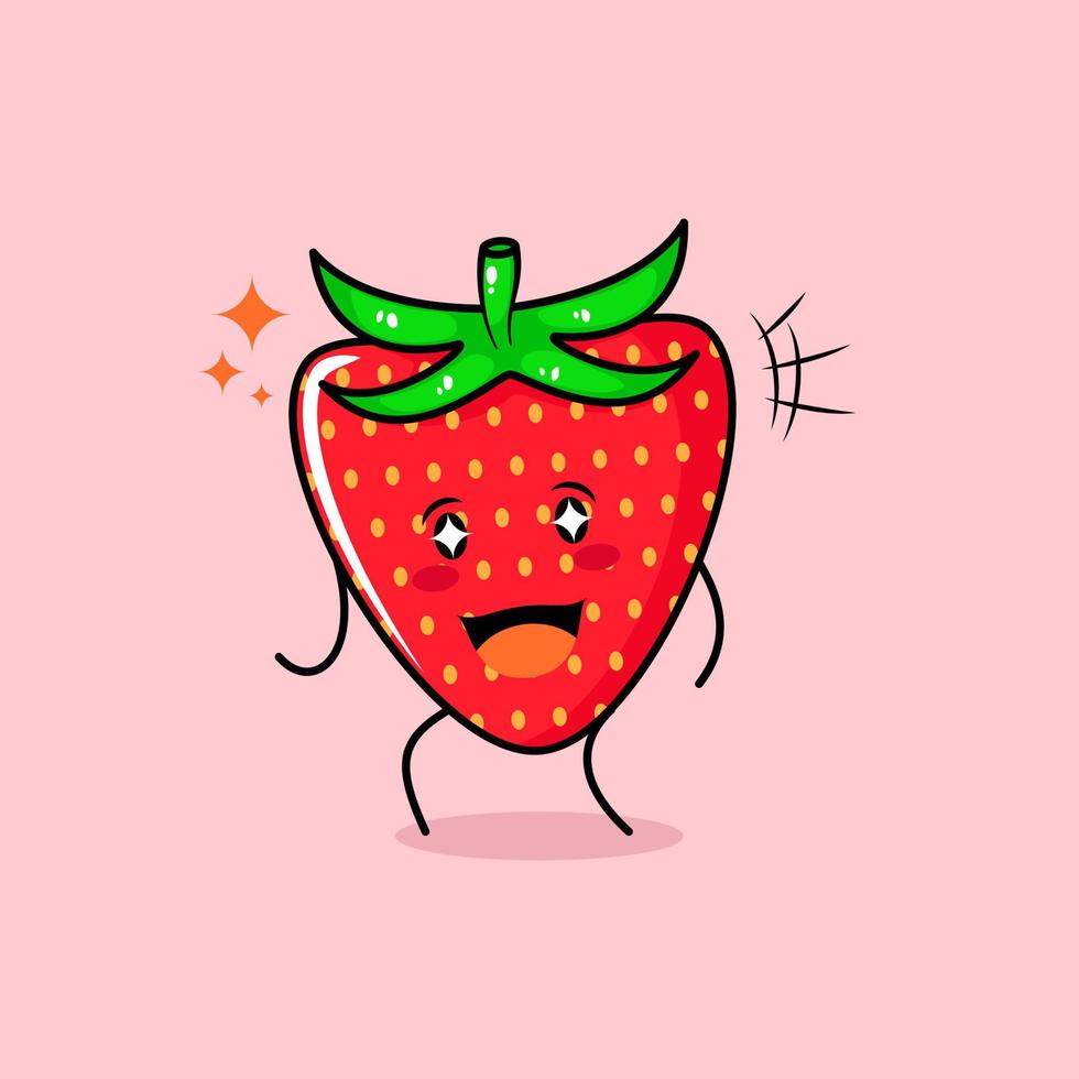 lindo personaje de manzana roja con sonrisa y expresión feliz, boca abierta y ojos brillantes. verde y rojo. adecuado para emoticonos, logotipos, mascotas e iconos vector