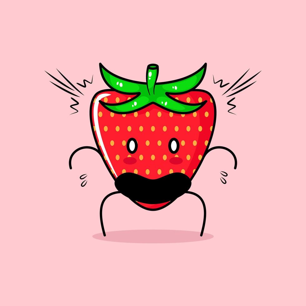 lindo personaje de fresa con expresión sorprendida, boca abierta y ojos saltones. verde y rojo. adecuado para emoticonos, logotipos, mascotas o pegatinas vector