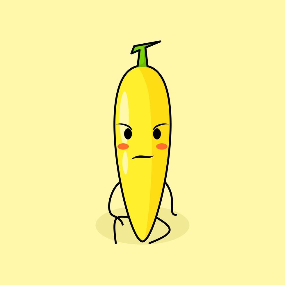 cute banana character with intimidation expression and sit down. green and yellow. suitable for emoticon, logo, mascot vector