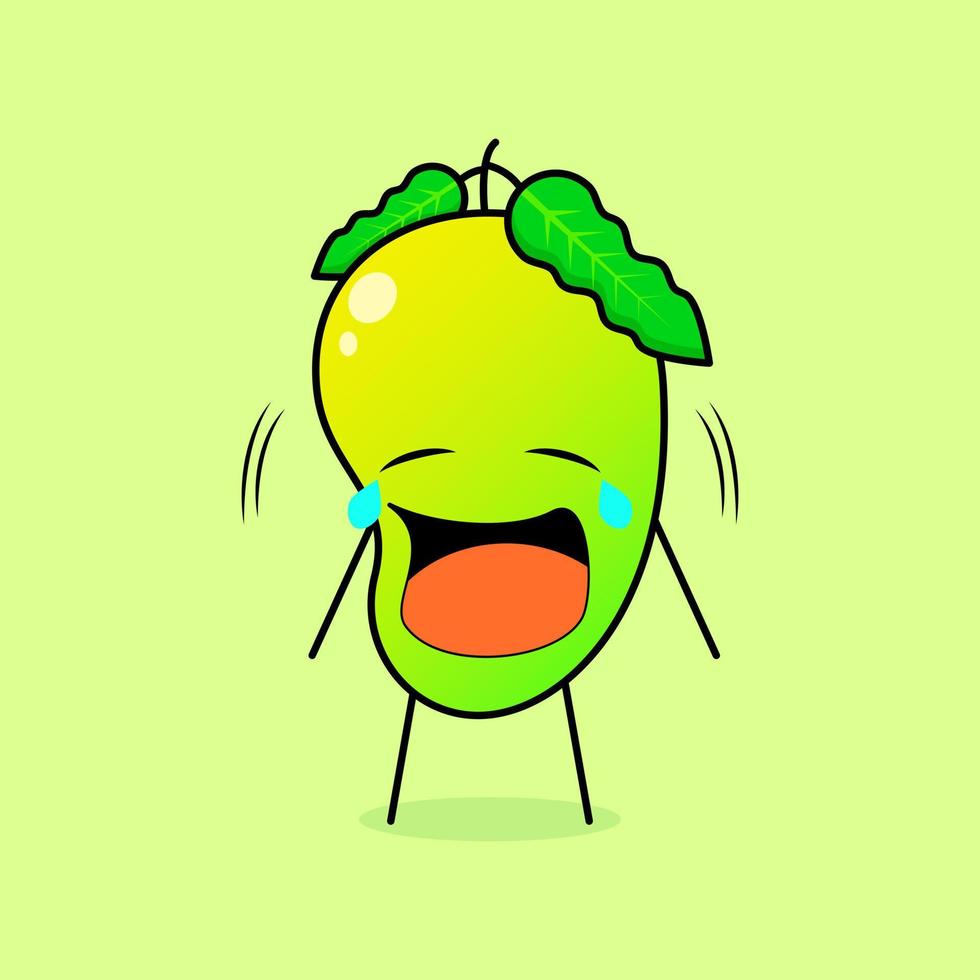 cute mango character with crying expression. green and orange. suitable for emoticon, logo, mascot vector