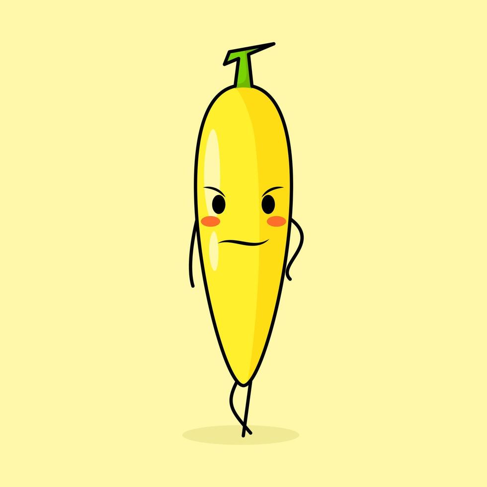 cute banana character with cool expression. green and yellow. suitable for emoticon, logo, mascot vector